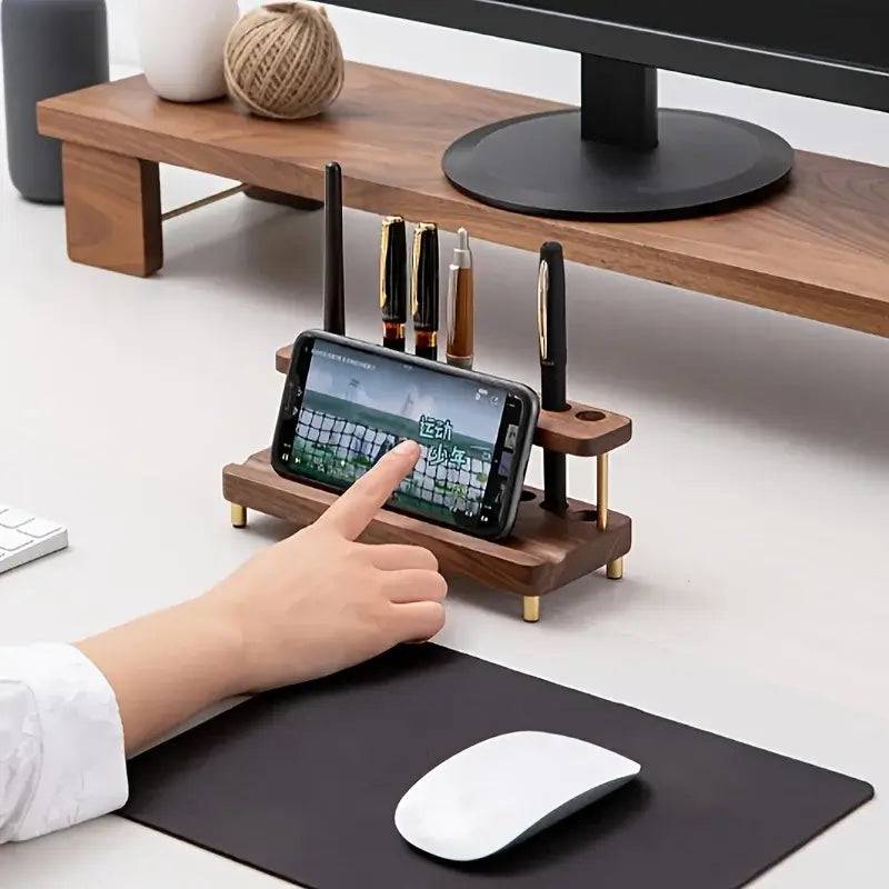 Walnut Wood Multifunction Desk Organiser
