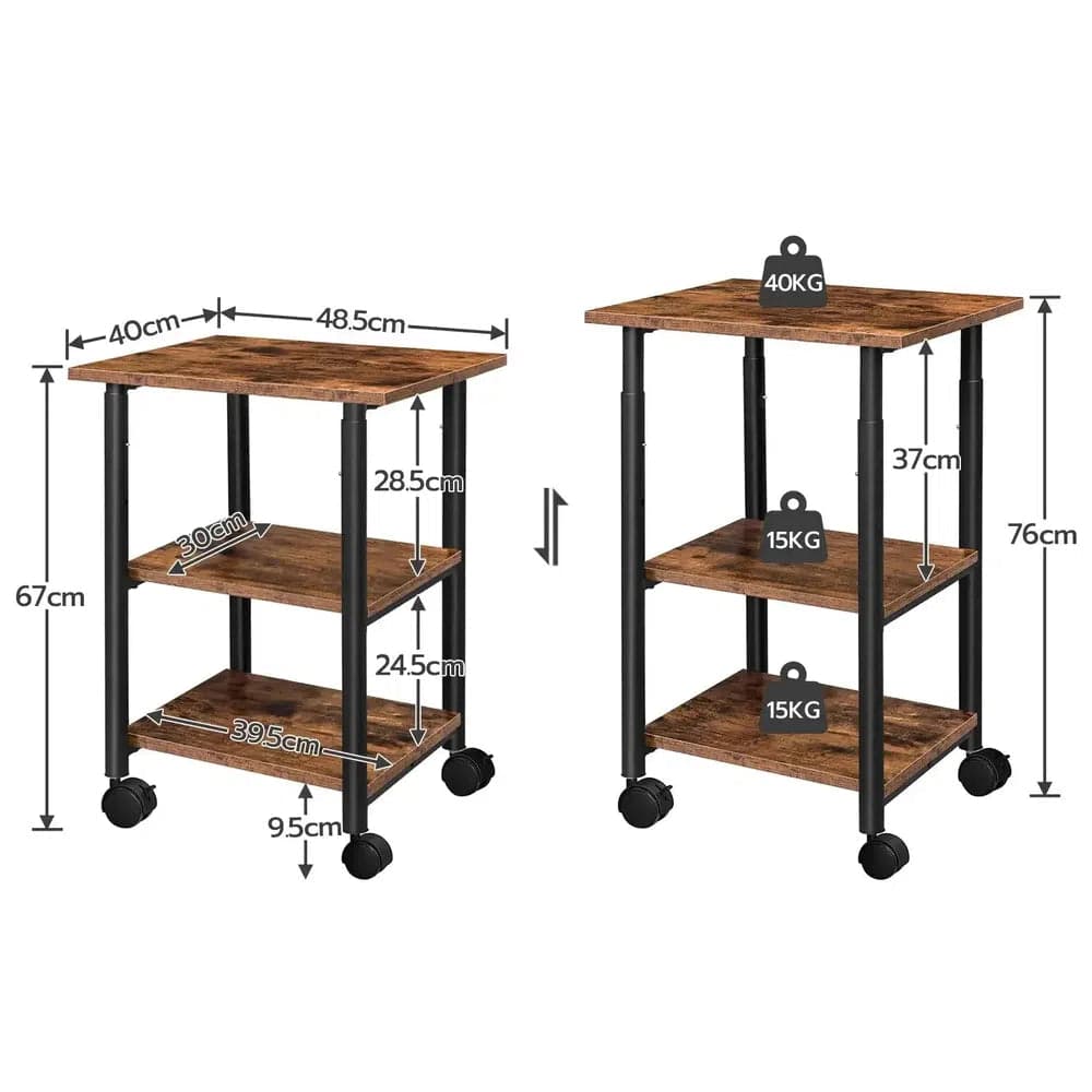 3-Tier Printer Table with Adjustable Height