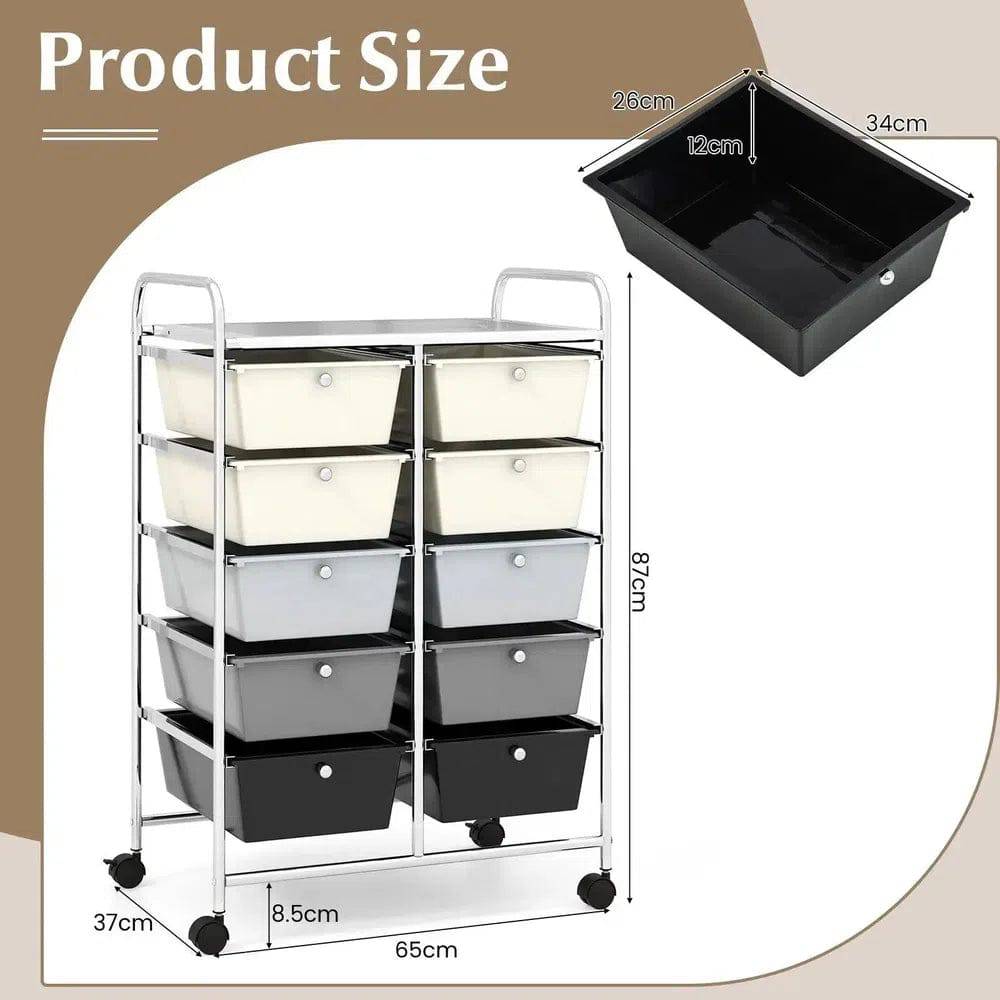 10 Drawers Rolling Utility Storage Cart