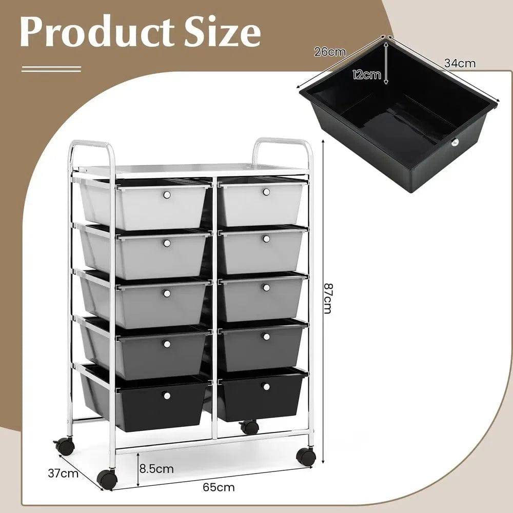 10 Drawers Rolling Utility Storage Cart