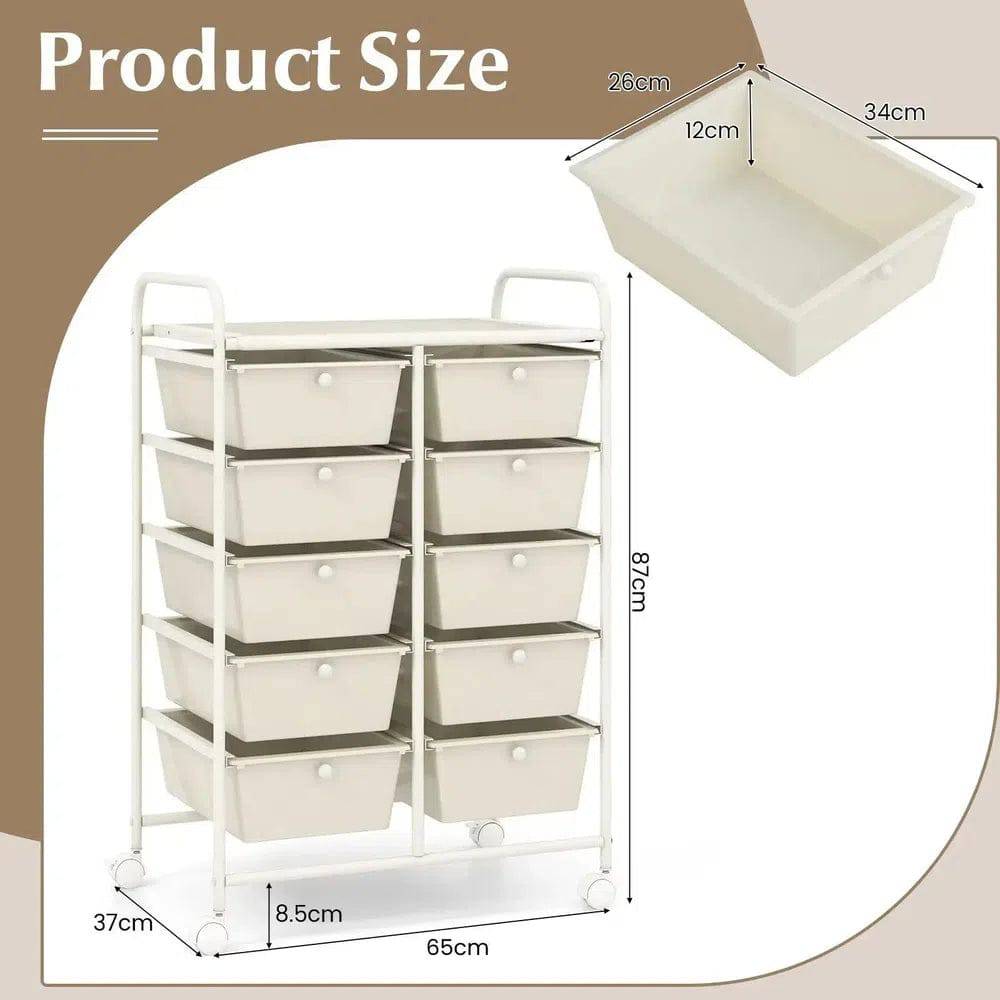 10 Drawers Rolling Utility Storage Cart