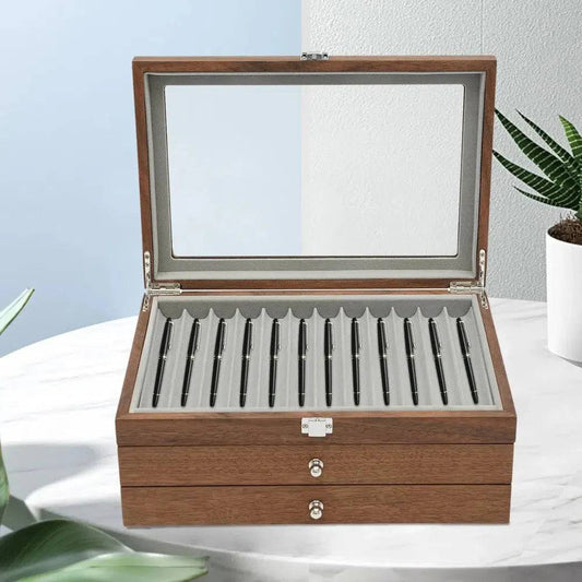 34 Slots Walnut Wood Fountain Pen Display Case