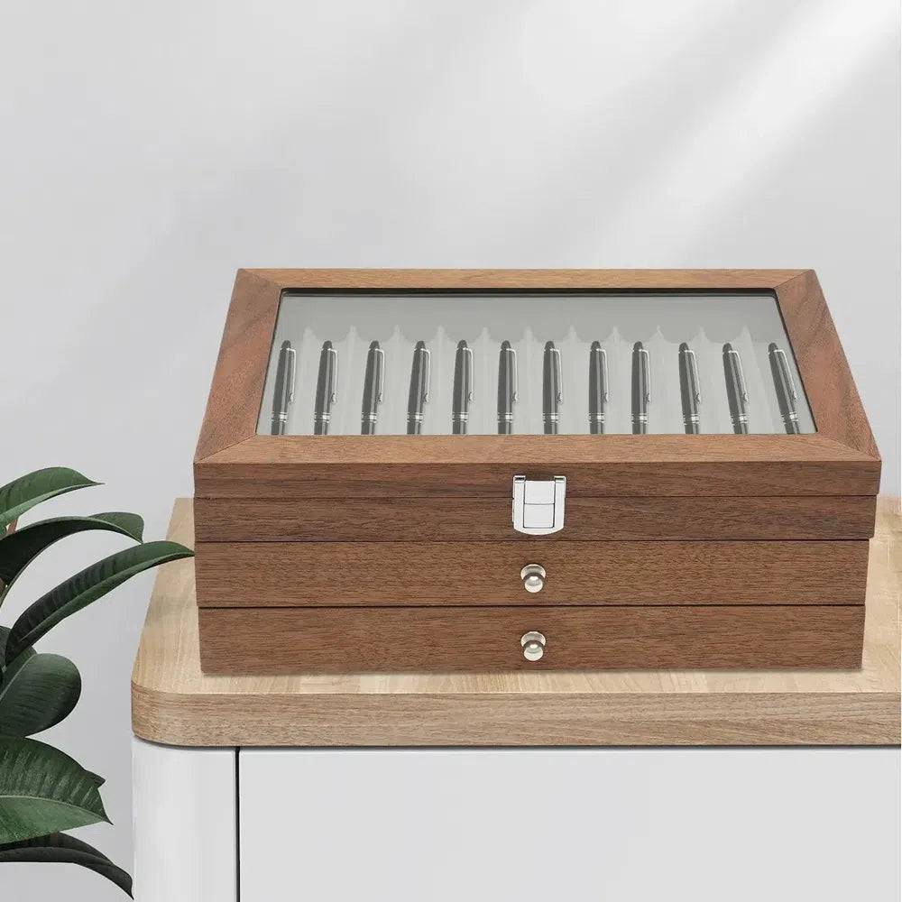 34 Slots Walnut Wood Fountain Pen Display Case