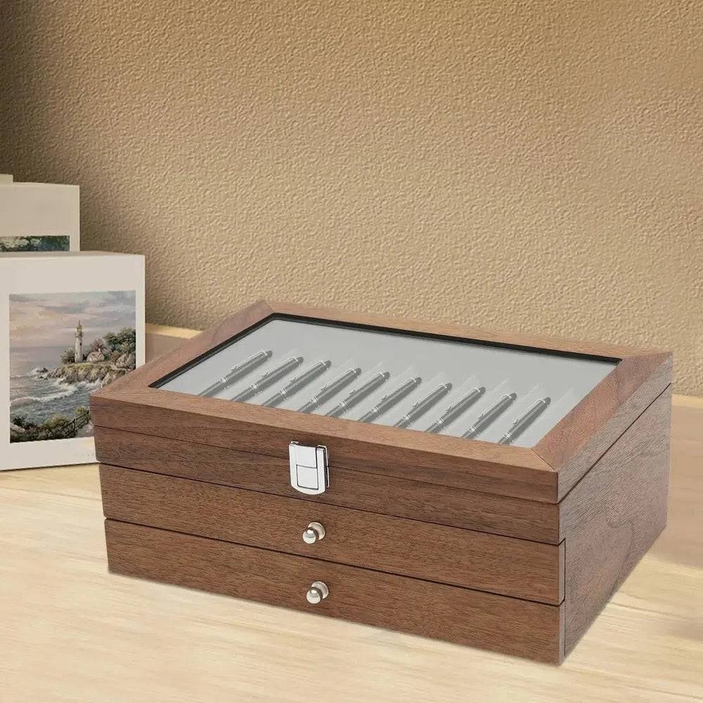 34 Slots Walnut Wood Fountain Pen Display Case