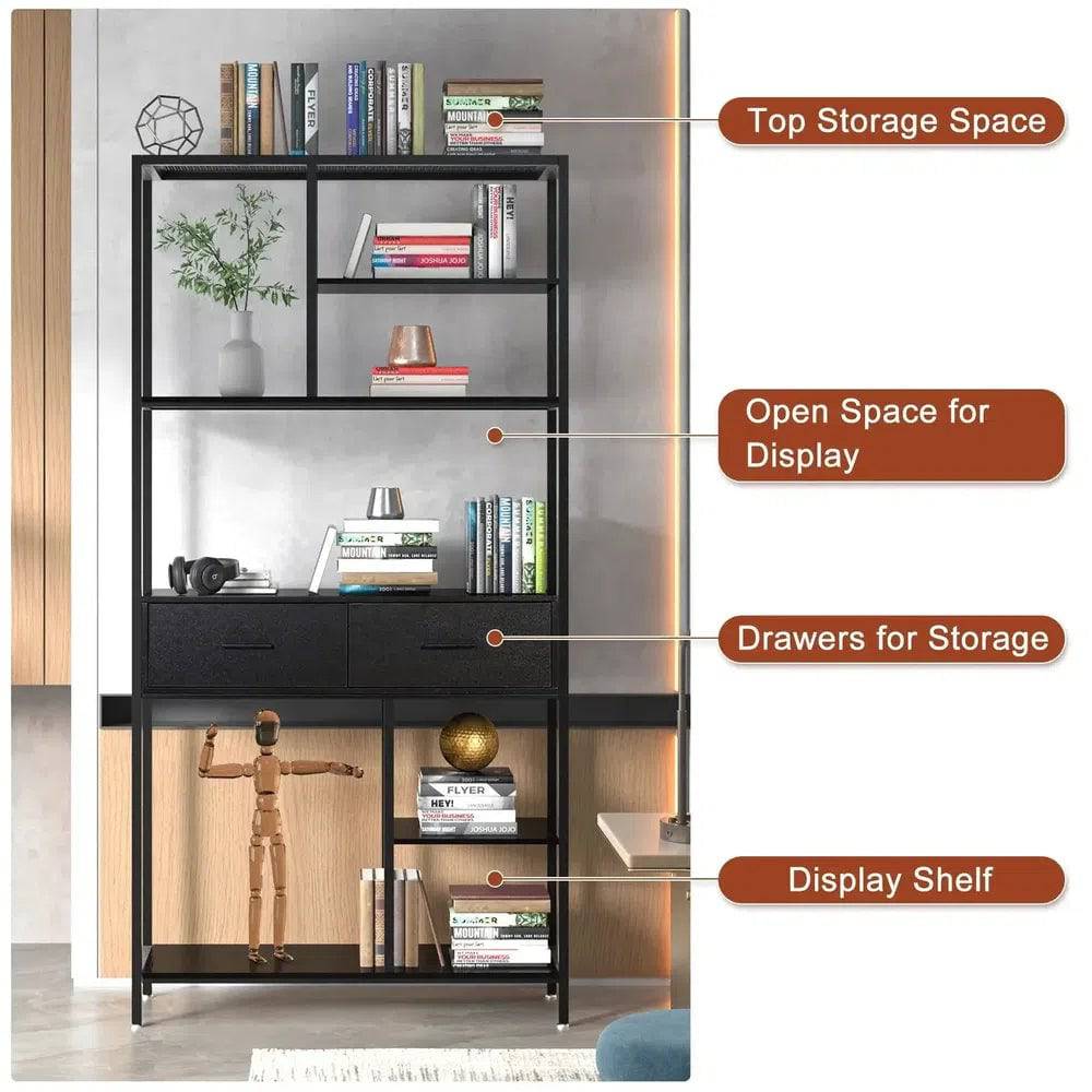 Industrial Tall Bookshelf with 6 Tiers & Drawers