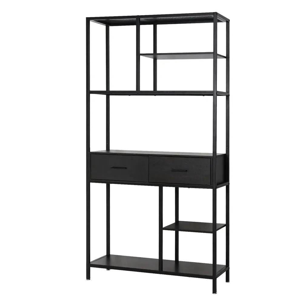 Industrial Tall Bookshelf with 6 Tiers & Drawers