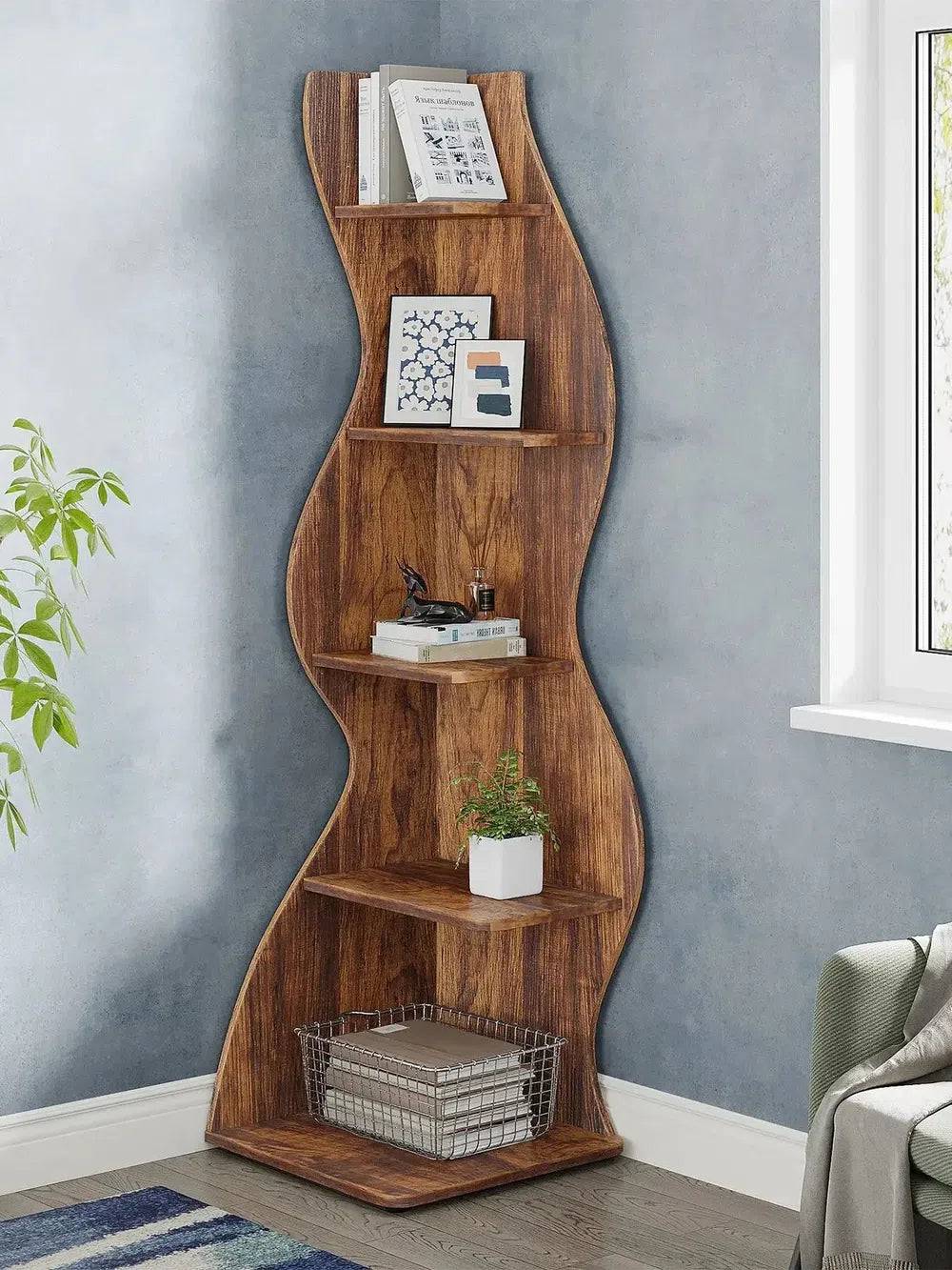 Rustic 5-Tier Corner Bookshelf