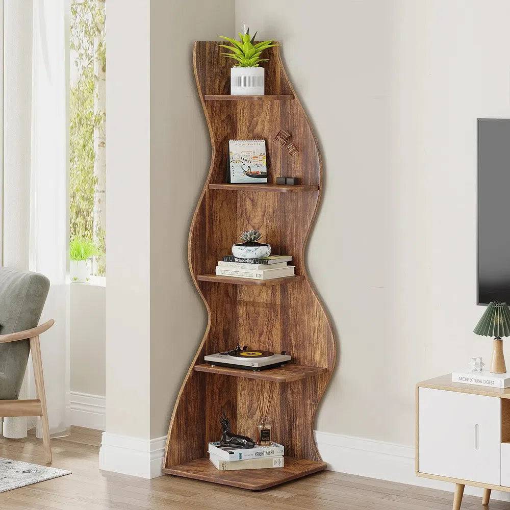 Rustic 5-Tier Corner Bookshelf