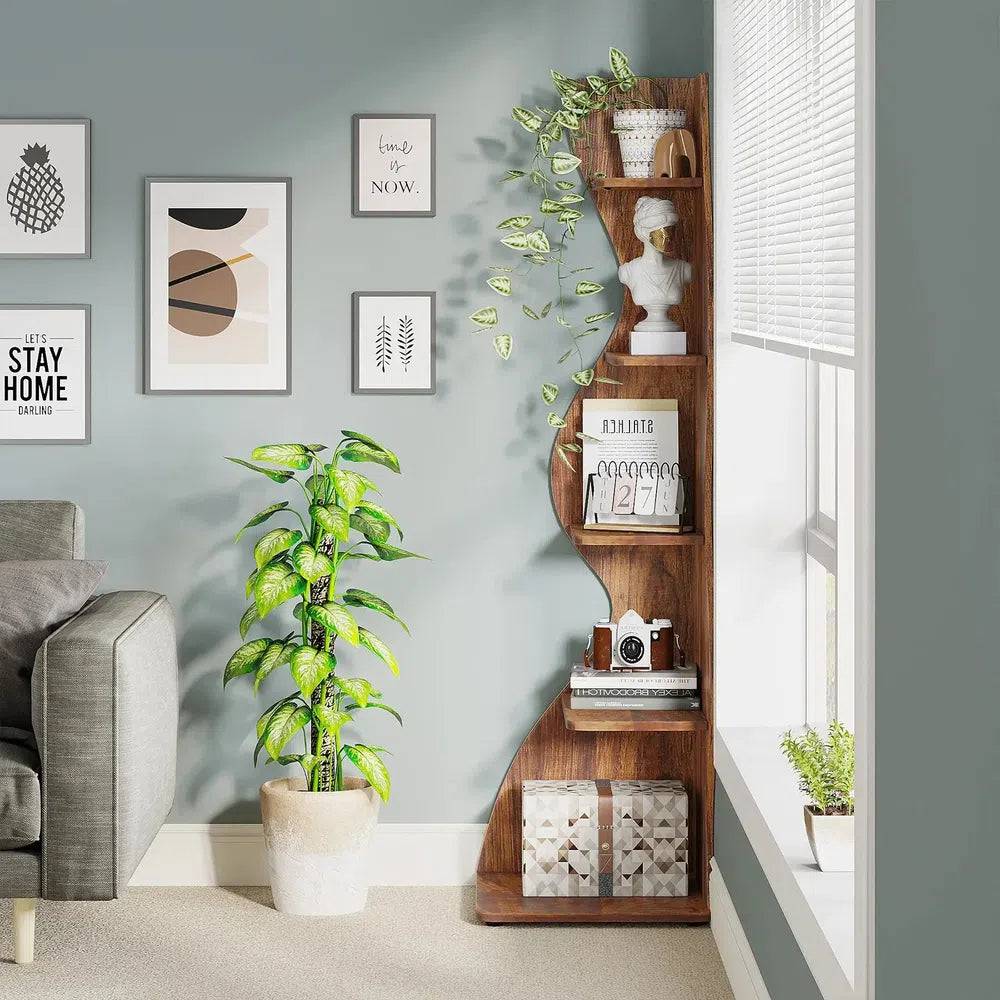 Rustic 5-Tier Corner Bookshelf