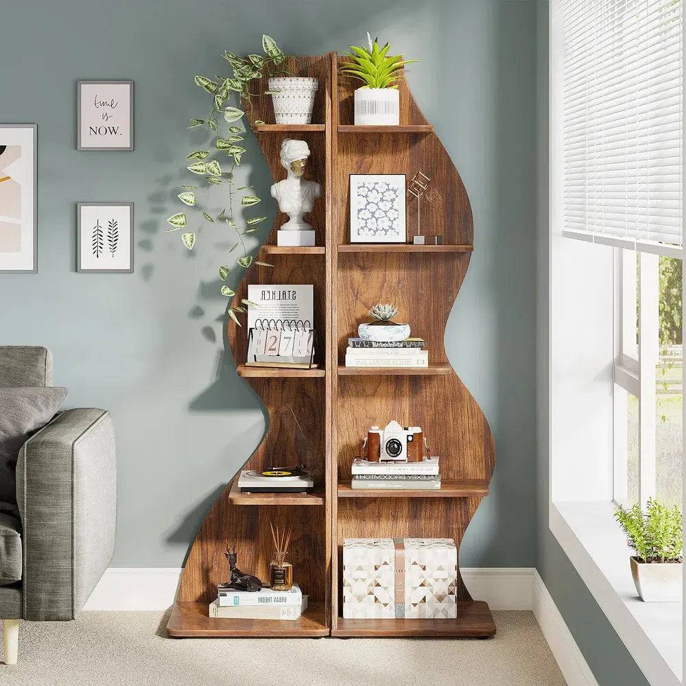 Rustic 5-Tier Corner Bookshelf