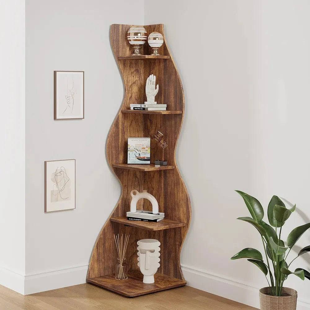 Rustic 5-Tier Corner Bookshelf