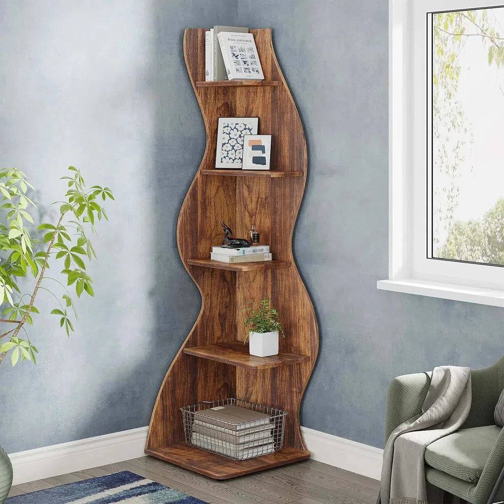 Rustic 5-Tier Corner Bookshelf