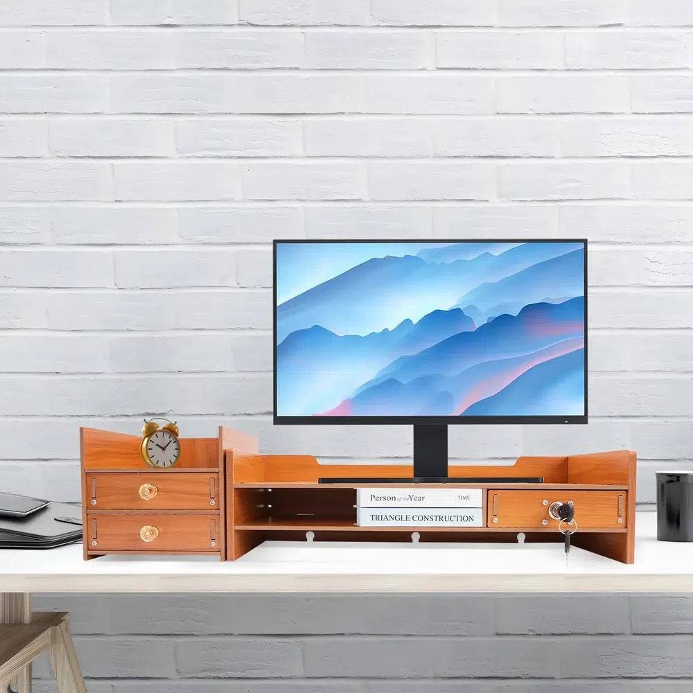 Wooden Monitor Riser Organiser with Lock