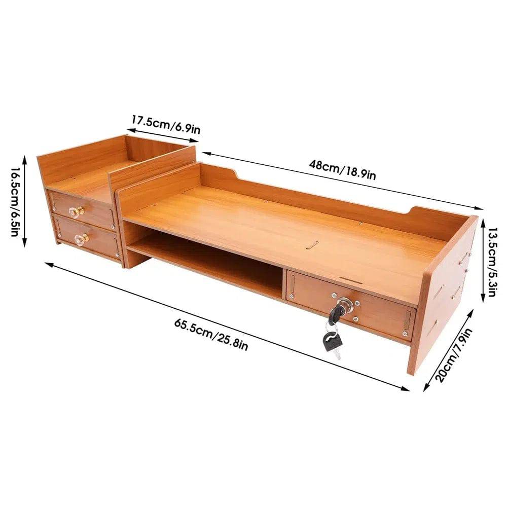 Wooden Monitor Riser Organiser with Lock