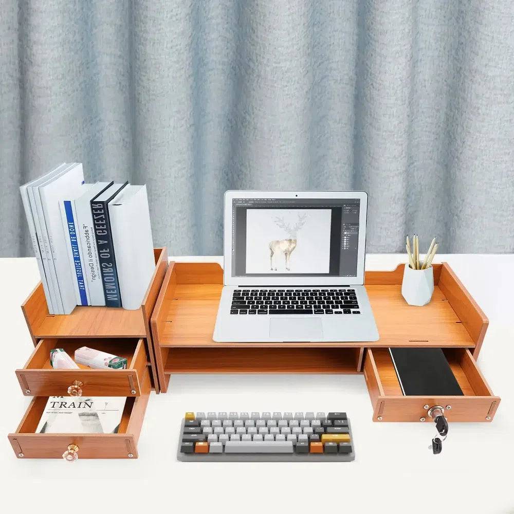 Wooden Monitor Riser Organiser with Lock
