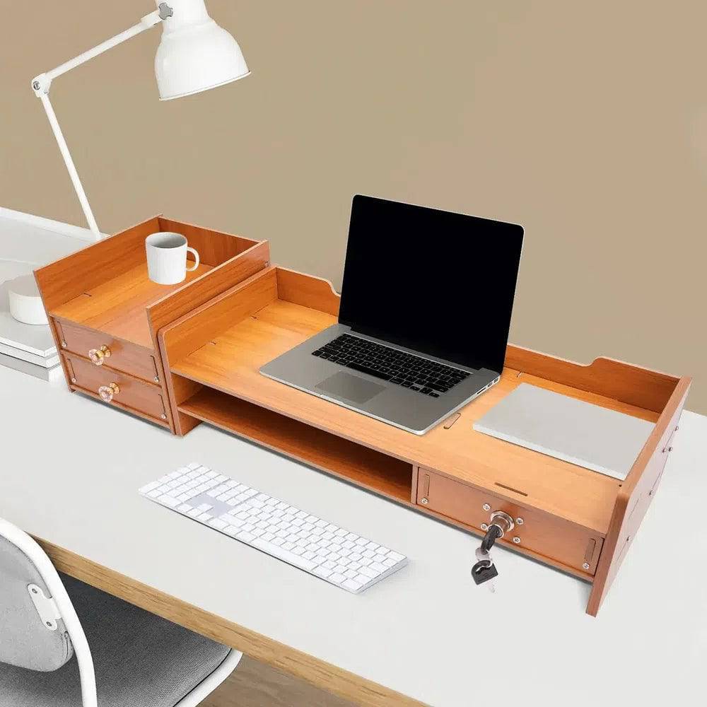 Wooden Monitor Riser Organiser with Lock