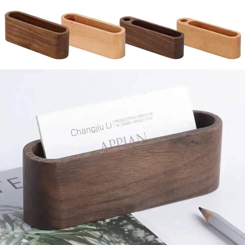 Wooden Business Card Holder with Pen Slot