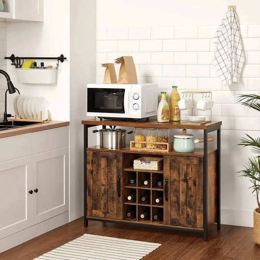 Modern Wooden Storage Cabinet with Wine Holder and 2-Door Cupboard