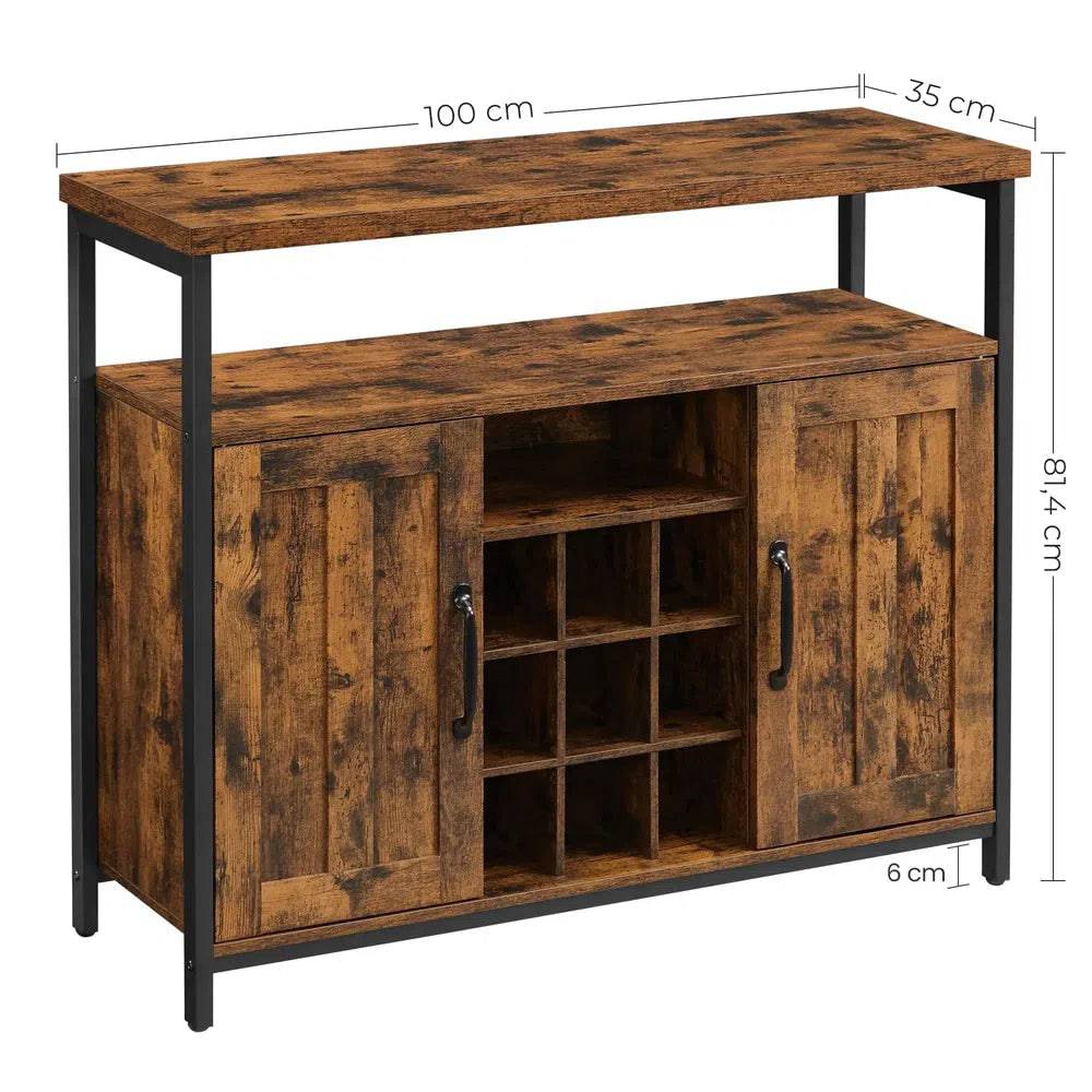 Modern Wooden Storage Cabinet with Wine Holder and 2-Door Cupboard