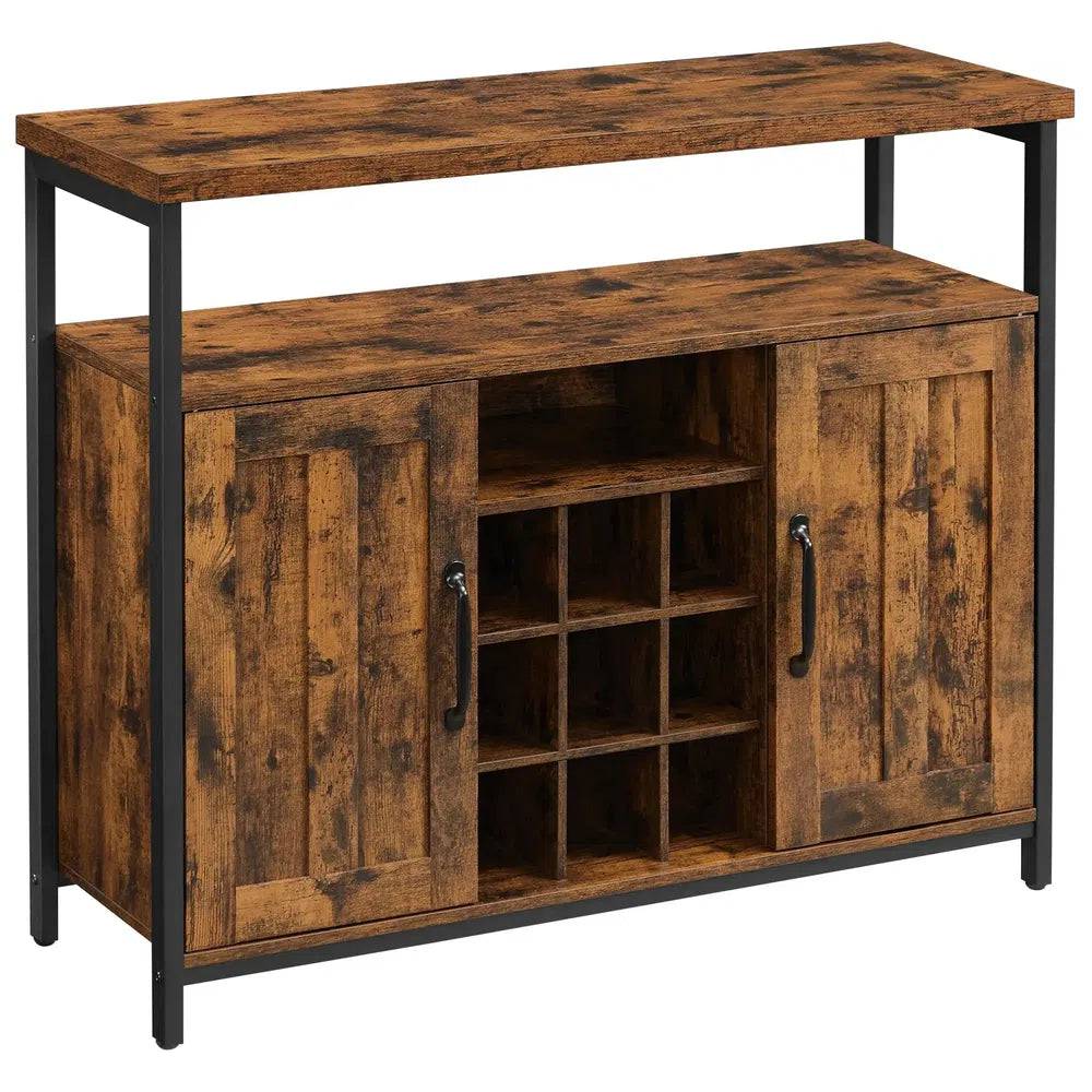 Modern Wooden Storage Cabinet with Wine Holder and 2-Door Cupboard