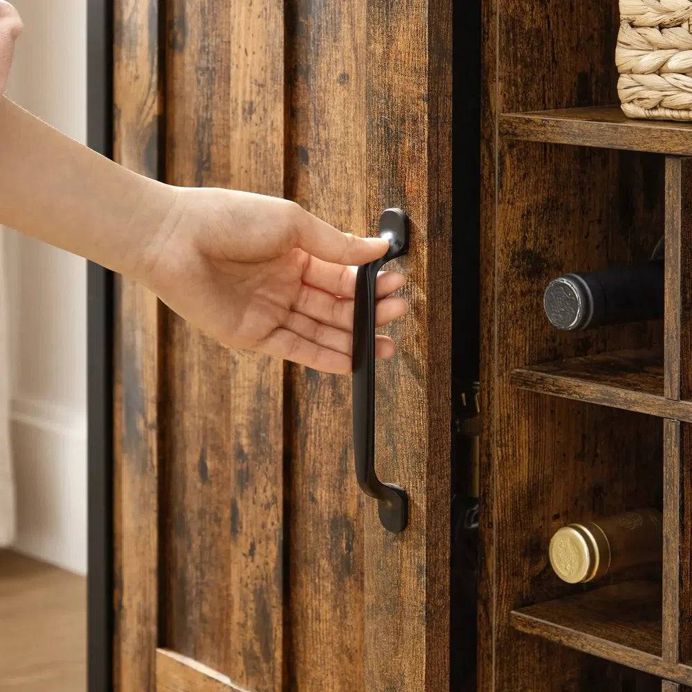 Modern Wooden Storage Cabinet with Wine Holder and 2-Door Cupboard