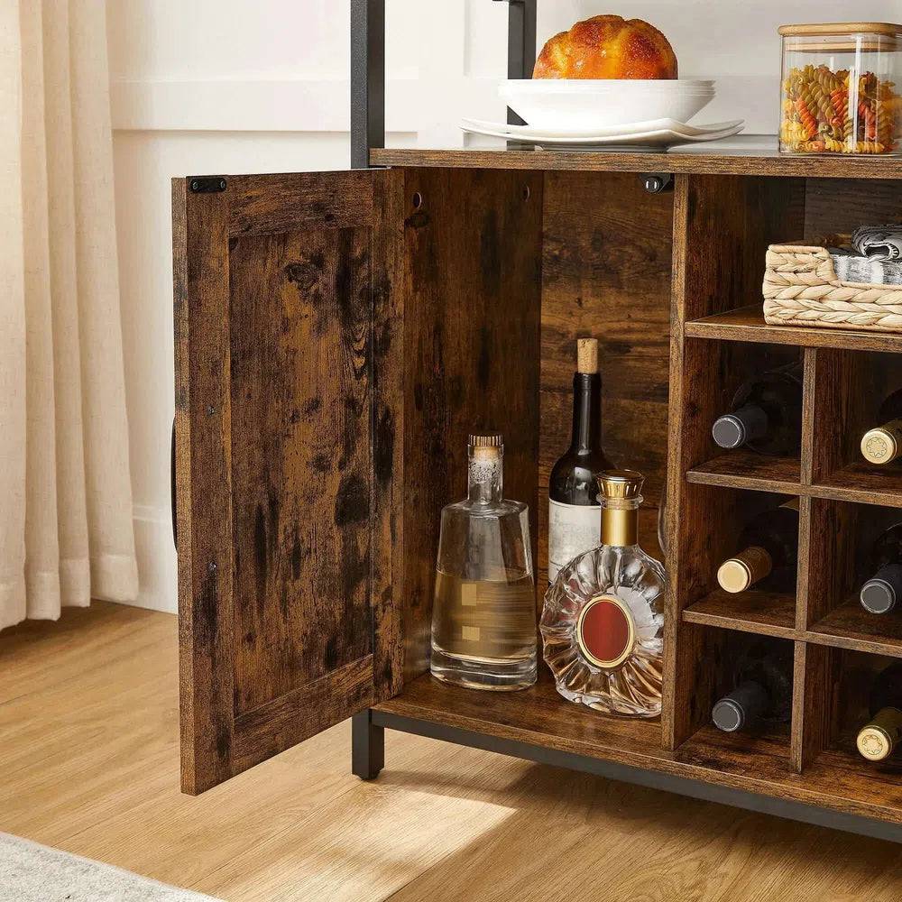 Modern Wooden Storage Cabinet with Wine Holder and 2-Door Cupboard
