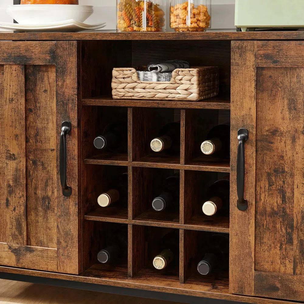 Modern Wooden Storage Cabinet with Wine Holder and 2-Door Cupboard