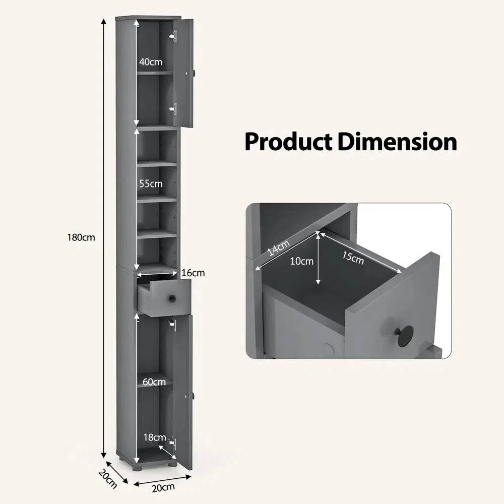 Slim Freestanding Tall Bathroom Storage Cabinet with 2 Doors