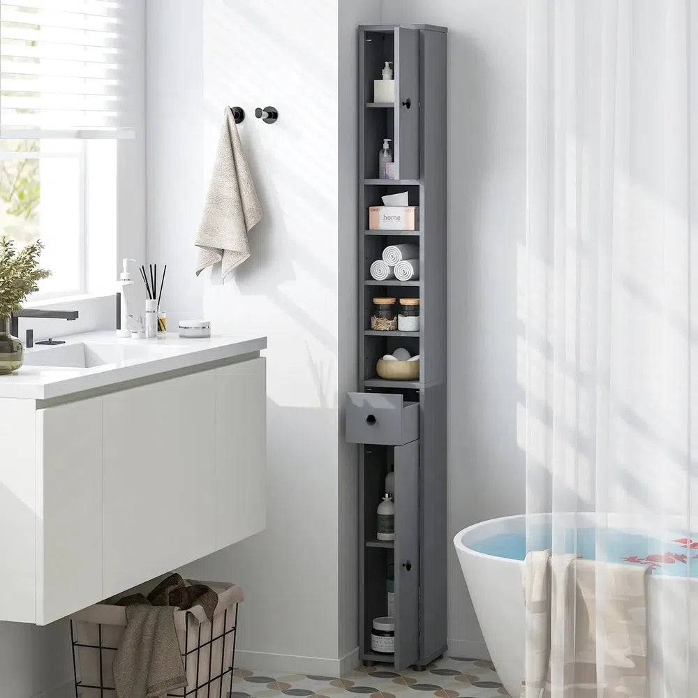Slim Freestanding Tall Bathroom Storage Cabinet with 2 Doors