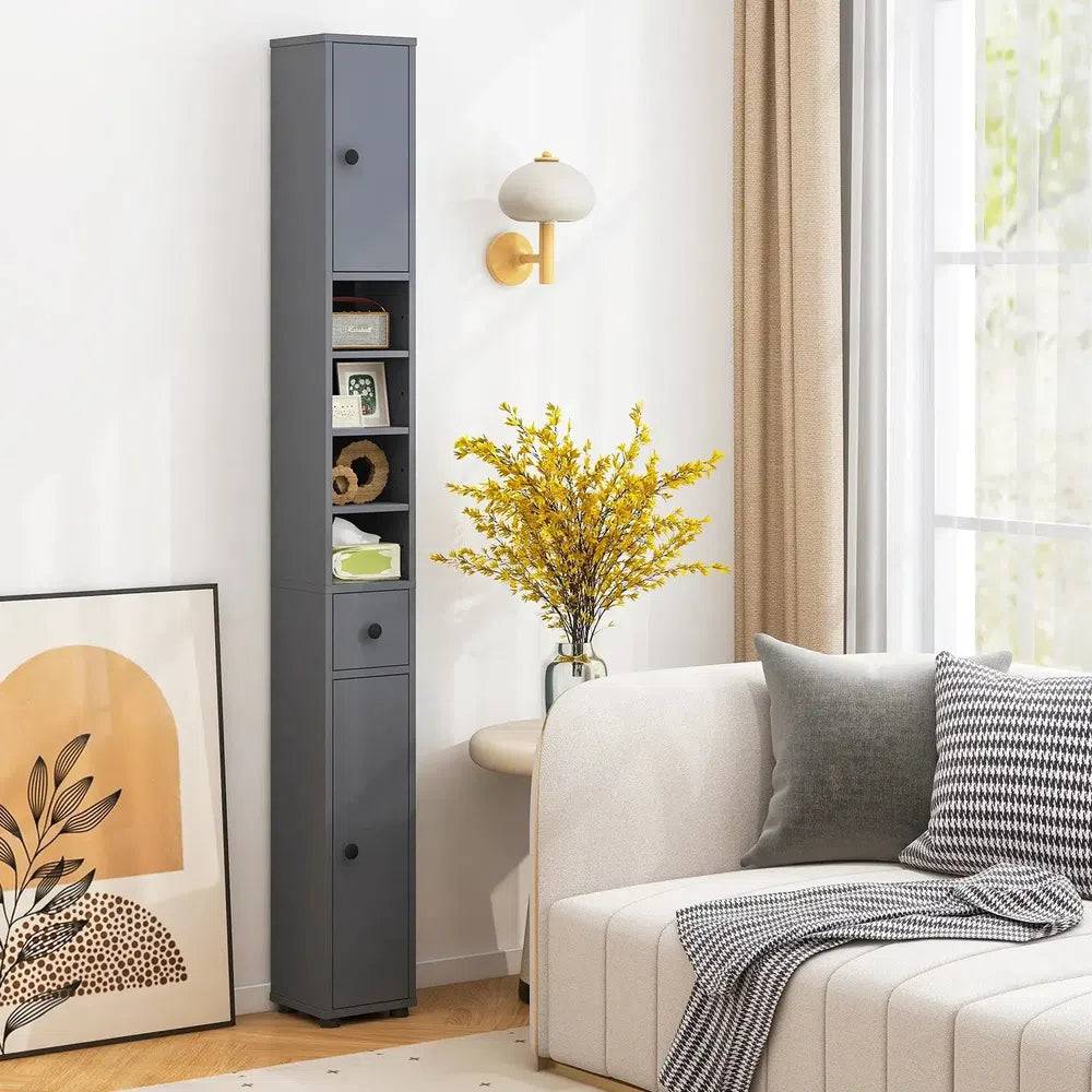 Slim Freestanding Tall Bathroom Storage Cabinet with 2 Doors