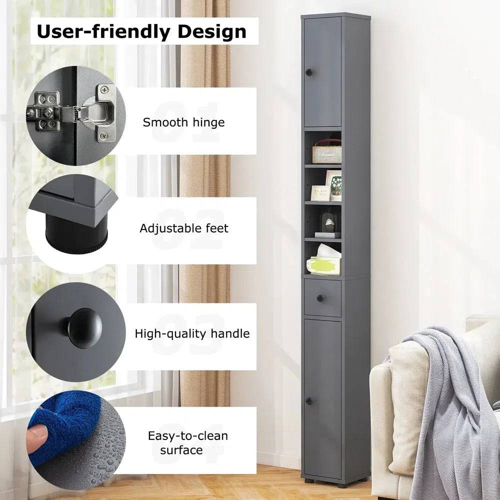 Slim Freestanding Tall Bathroom Storage Cabinet with 2 Doors