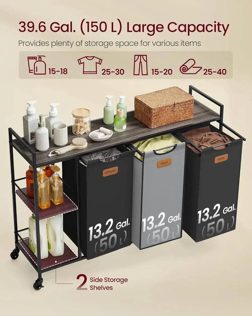 Laundry Basket with Shelves and Wheels