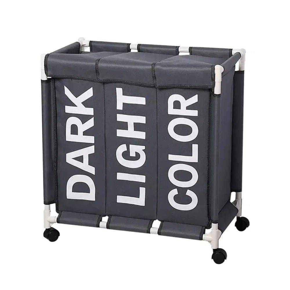Rolling 3-Grid Laundry Basket with Wheels