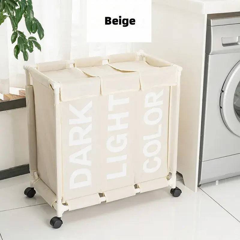 Rolling 3-Grid Laundry Basket with Wheels