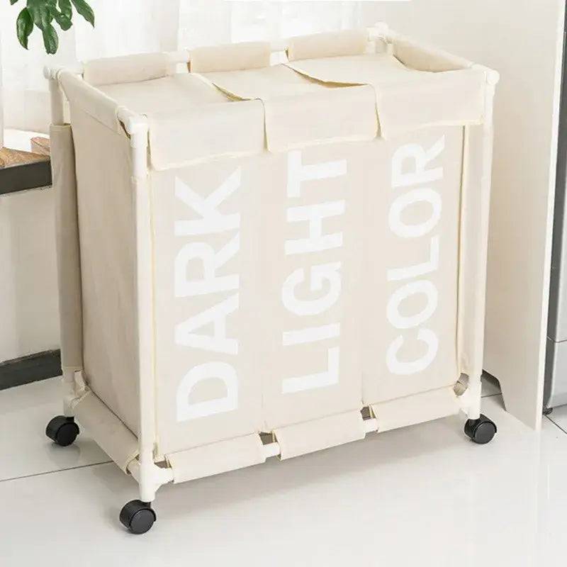 Rolling 3-Grid Laundry Basket with Wheels