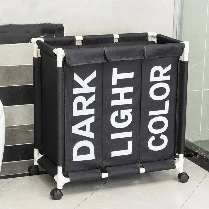 Rolling 3-Grid Laundry Basket with Wheels