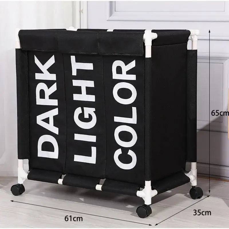 Rolling 3-Grid Laundry Basket with Wheels