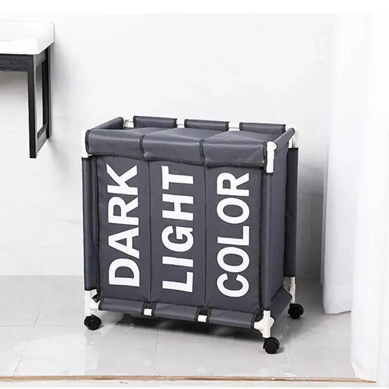 Rolling 3-Grid Laundry Basket with Wheels