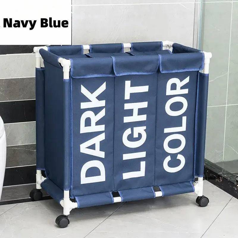Rolling 3-Grid Laundry Basket with Wheels