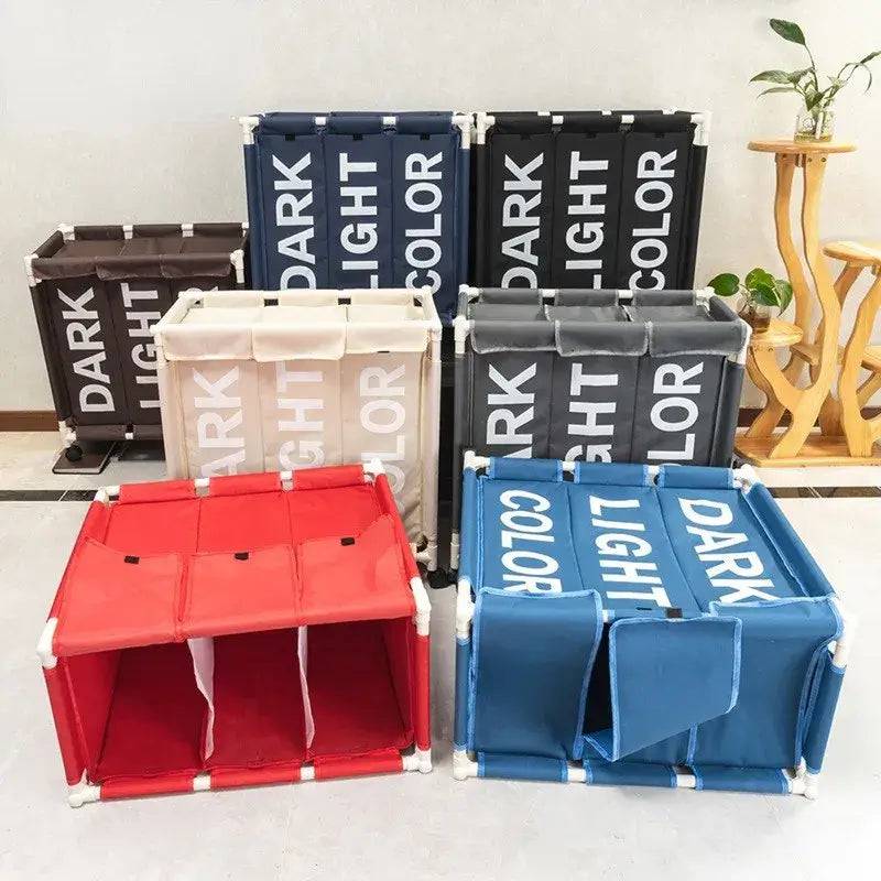 Rolling 3-Grid Laundry Basket with Wheels
