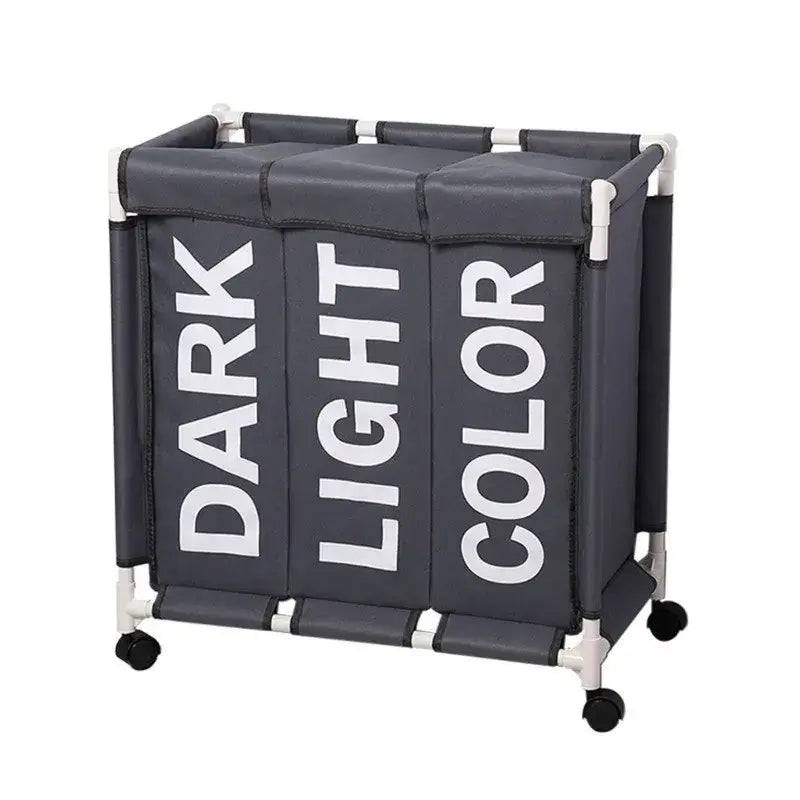 Rolling 3-Grid Laundry Basket with Wheels