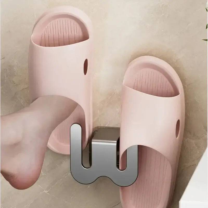Wall-Mounted No-Punch Slipper Drying Rack with Drainage Hook