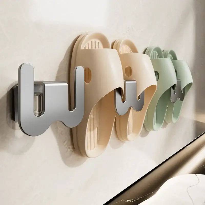 Wall-Mounted No-Punch Slipper Drying Rack with Drainage Hook