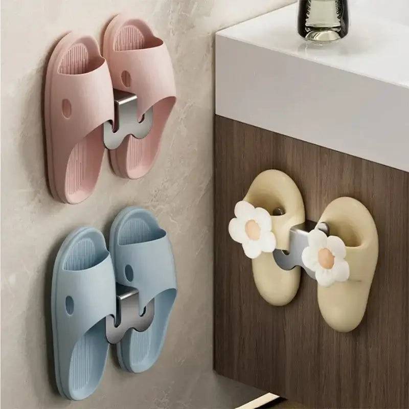 Wall-Mounted No-Punch Slipper Drying Rack with Drainage Hook