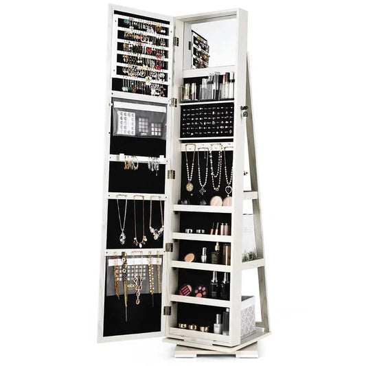 360° Rotating Freestanding Jewellery Cabinet with Mirror