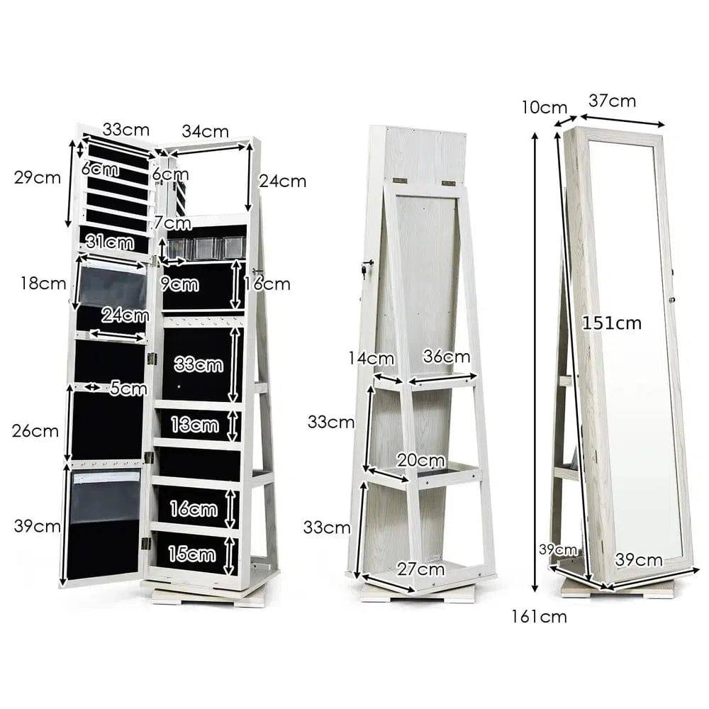 360° Rotating Freestanding Jewellery Cabinet with Mirror