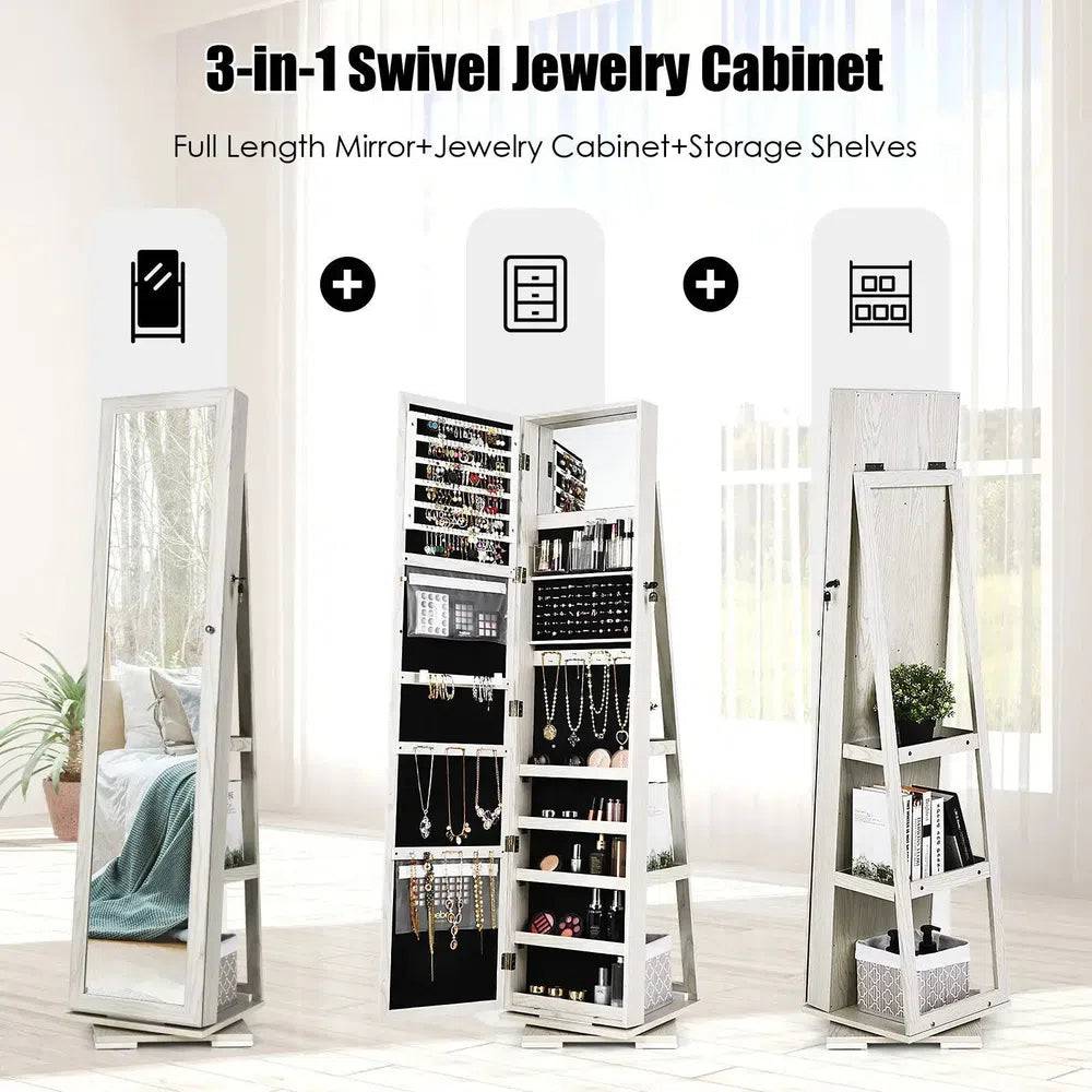 360° Rotating Freestanding Jewellery Cabinet with Mirror
