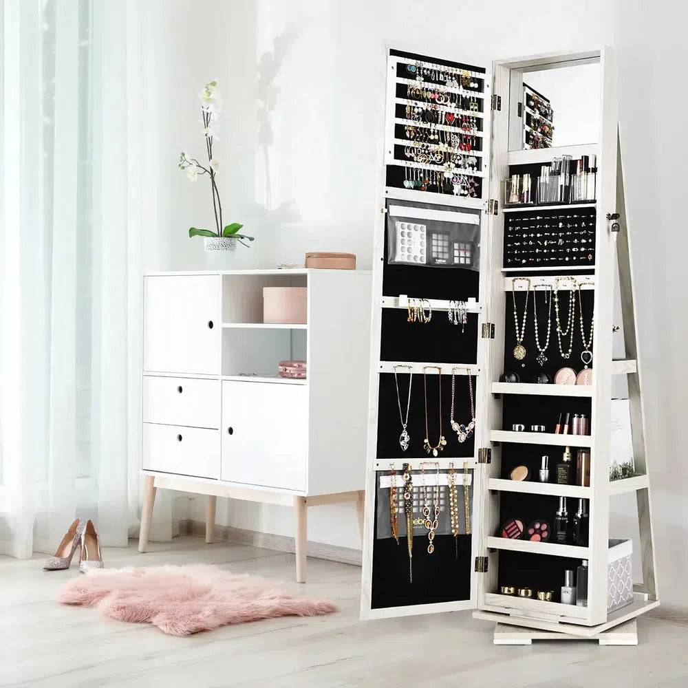 360° Rotating Freestanding Jewellery Cabinet with Mirror