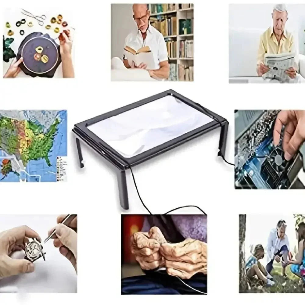 MAGNADESK – Foldable 3X Desktop Reading Magnifier with LED Lights
