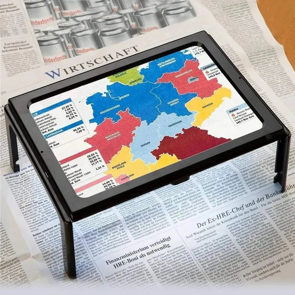 MAGNADESK – Foldable 3X Desktop Reading Magnifier with LED Lights